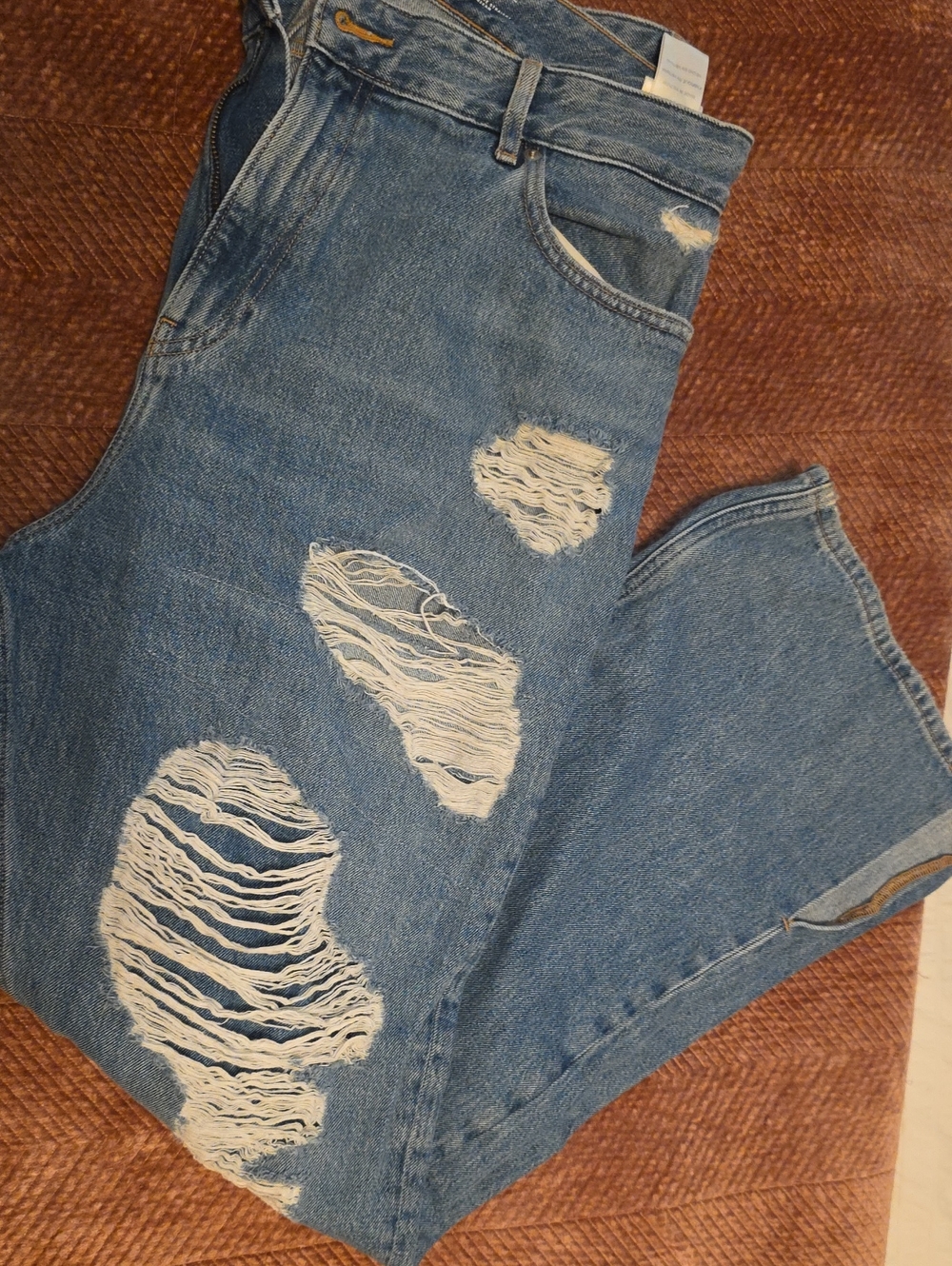 Good American Light Blue Distressed Boyfriend Jeans
